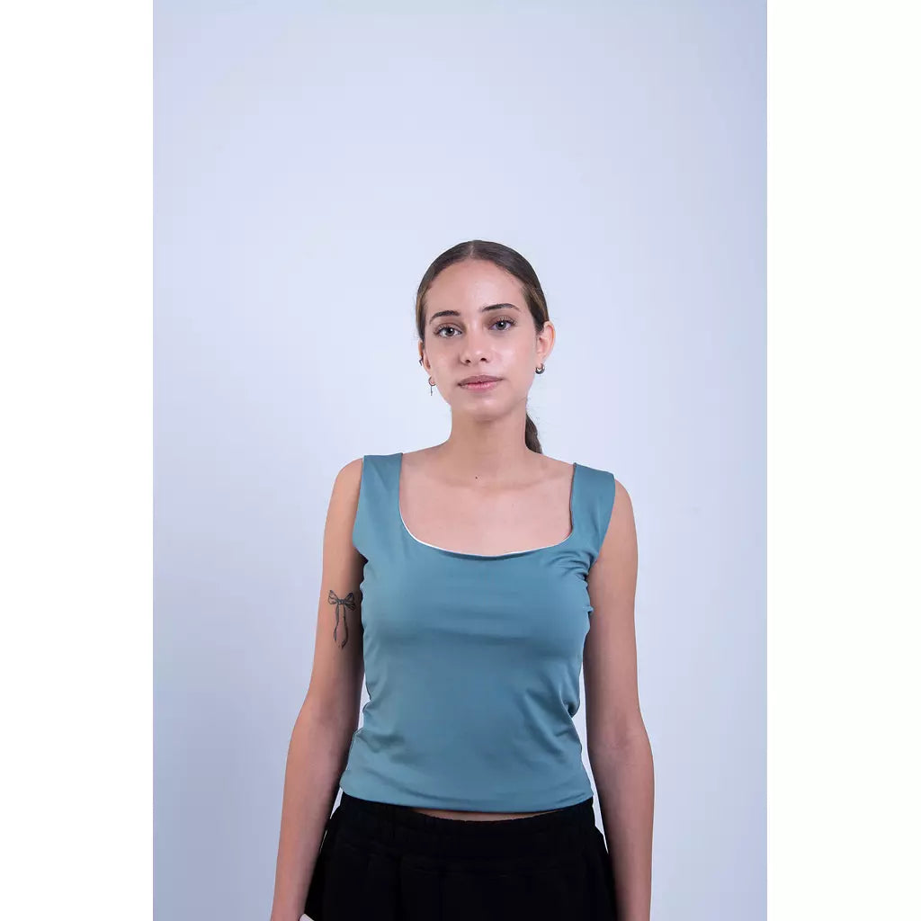 Blue Grey square-neck tank top